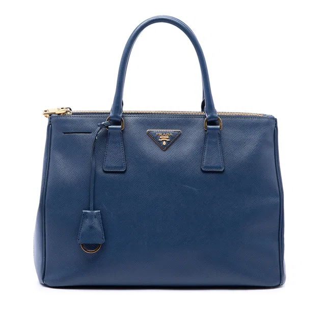 Blue Prada Large Saffiano Lux Galleria Double Zip Tote in Blue Saffiano leather from Designer Revival