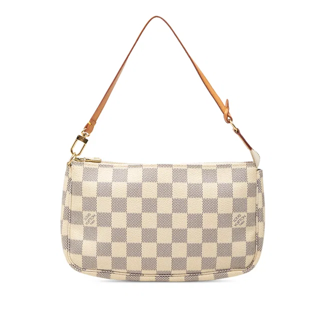 White Louis Vuitton Damier Azur Pochette Accessoires Shoulder Bag in White Canvas from Designer Revival