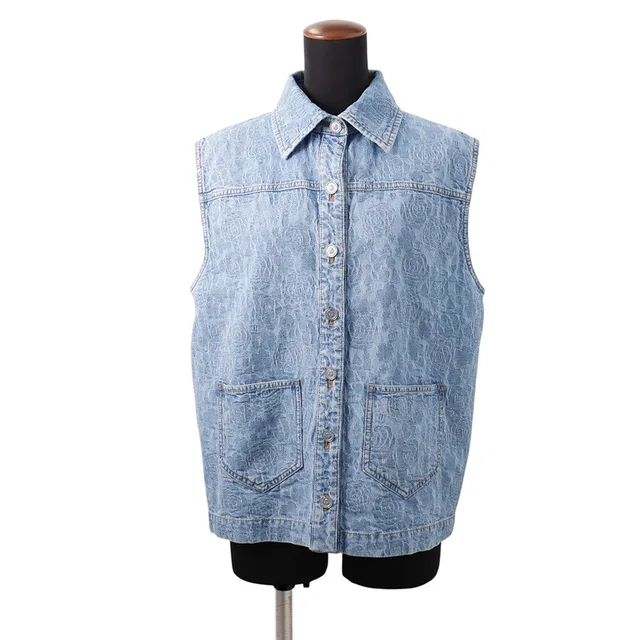Chanel Camellia Vest Size 36 Light BlueP74492 Cotton from GALLERY RARE