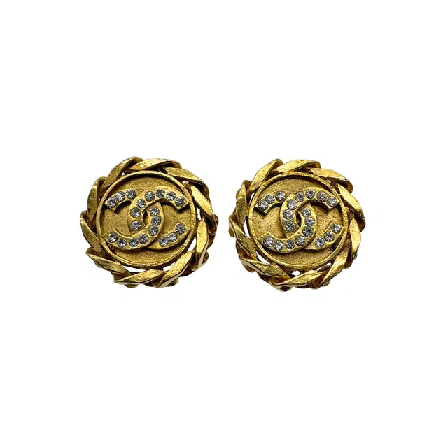 Chanel Vintage Earrings Cocomark Rhinestone Chain Accessory 23 from Luxury Promise