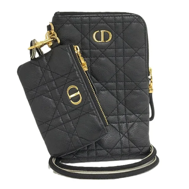 Dior Cannage Caro Multi Function Phone Pouch Leather Black in Black Leather from The Reluxe