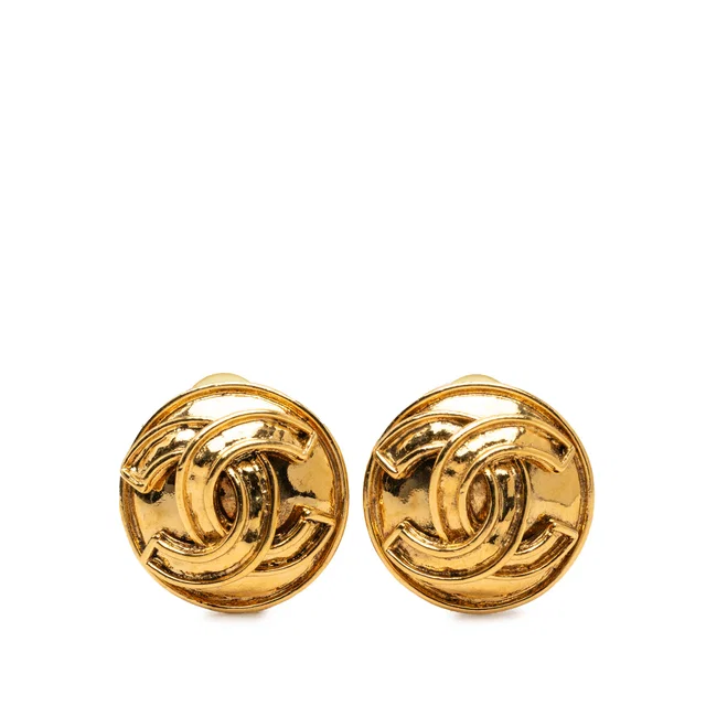 Gold Chanel CC Gold Plated Round Clip On Earrings in Gold from Designer Revival