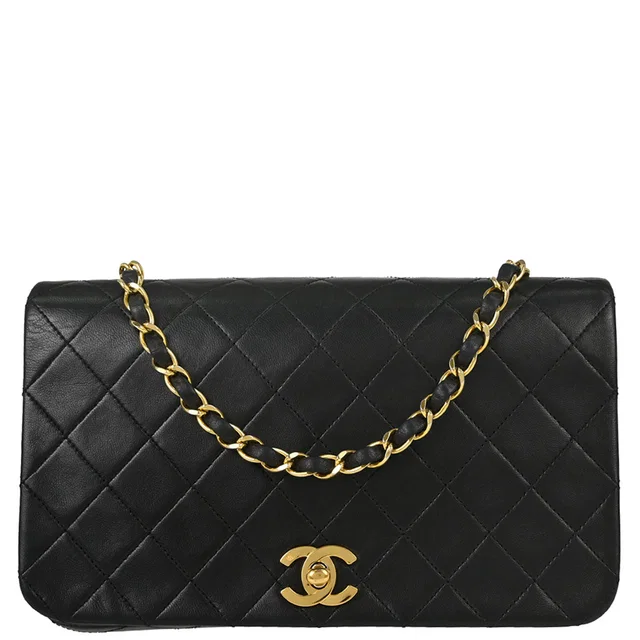 Chanel 1989-1991 Black Lambskin Turnlock Small Full Flap Shoulder Bag in Black Lambskin from AMORE Vintage Tokyo