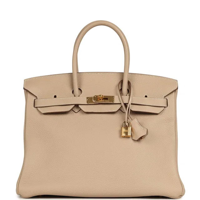 Hermès Birkin 35 Gris Tourterelle Clemence Gold Hardware in Grey Clemence leather from Madison Avenue Couture