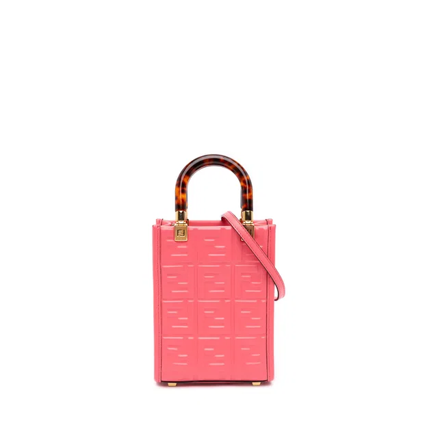 Pink Fendi Mini Zucca Embossed Leather Sunshine Shopper Tote Satchel in Pink Leather from Designer Revival