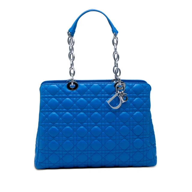 Blue Dior Large Lambskin Cannage Soft Zipped Lady Dior Shopping Tote in Blue Lambskin from Designer Revival