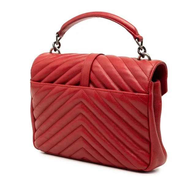 Red Saint Laurent Medium Chevron Sheepskin Monogram College Satchel in Red Leather from Designer Revival, photo 2 of 2