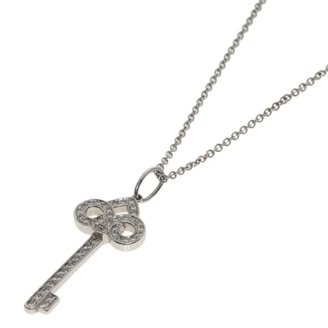 Tiffany & Co. Fleur de Lis Key Diamond Necklace 18K White Gold in White from The Reluxe