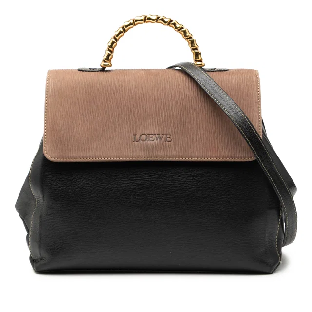 Black LOEWE Leather Velazquez Twist Satchel in Black Leather from Designer Revival