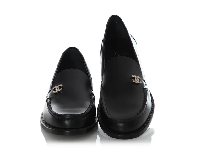 Chanel Black Crystal CC Loafers in Black Leather from Ann's Fabulous Finds, photo 2 of 2