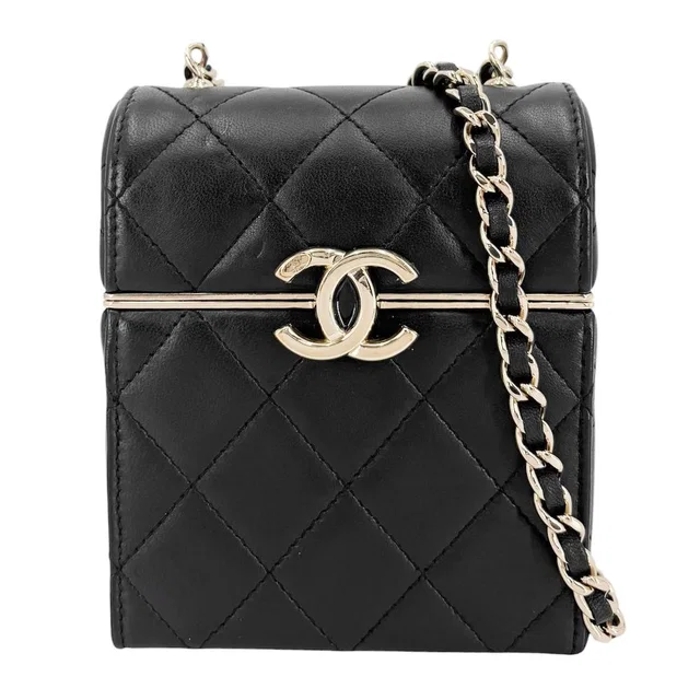 Chanel Shoulder Bag Quilted CC Logo Lambskin Black Gold Vintage in Black Lambskin from The Reluxe