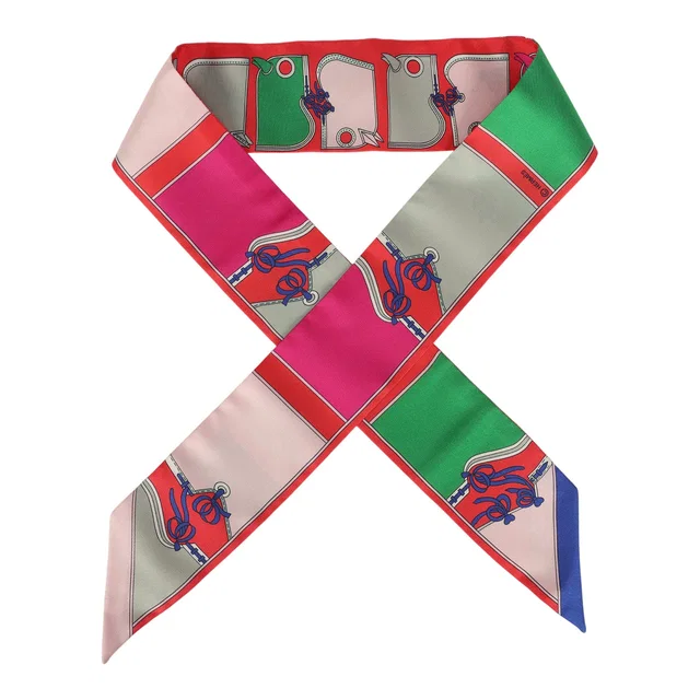 Hermès "Camails" Grenadine, Vert, Rose Multi Silk Twilly in Green Silk from Madison Avenue Couture