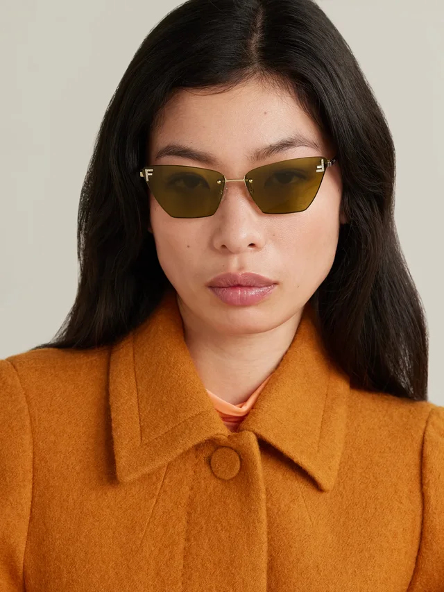 FENDI EYEWEAR Rimless cat-eye crystal-embellished rose gold-tone sunglasses in Pink, photo 2 of 2 from NET-A-PORTER (Canada)