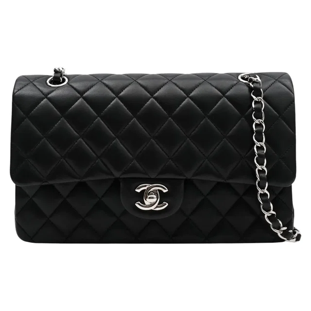 Chanel Classic Flap Chain Bag 25cm Black, manufactured around 2014 in Black Lambskin from VINTAGE QOO TOKYO