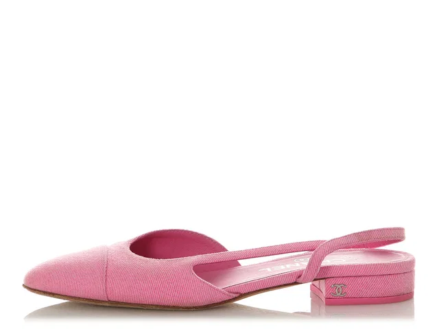 Chanel Pink Denim Slingback Flats in Pink Denim from Ann's Fabulous Finds