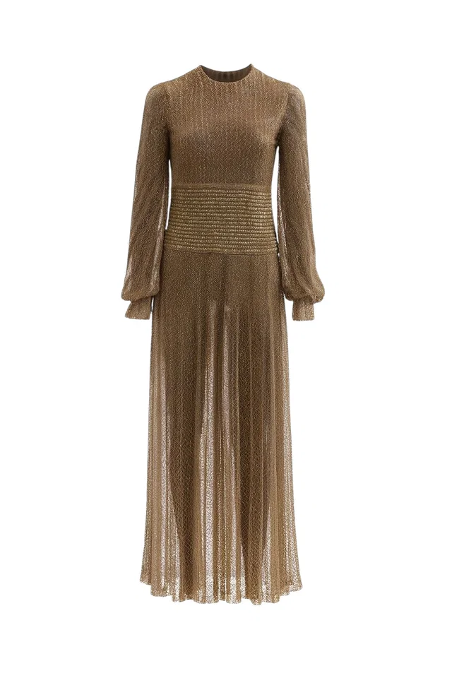 Valentino Garavani metallic embellished sheer evening dress from Designer Revival