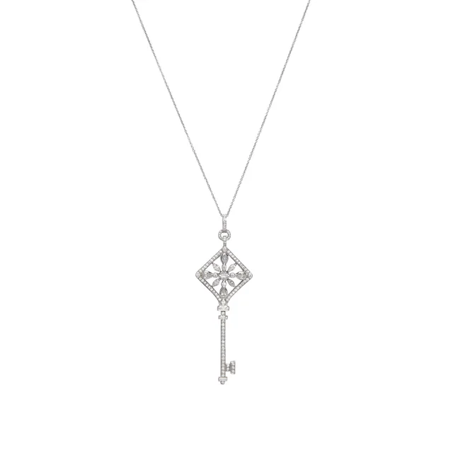 Tiffany & Co. Platinum & Diamond Square Kaleidoscope Key Pendant Necklace from Blue Spinach