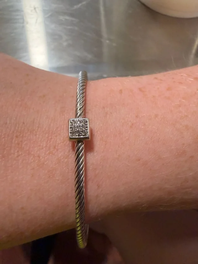 David Yurman Sterling Silver Cable Bangle Bracelet With Pav Diamond Square in gray|silver from Poshmark