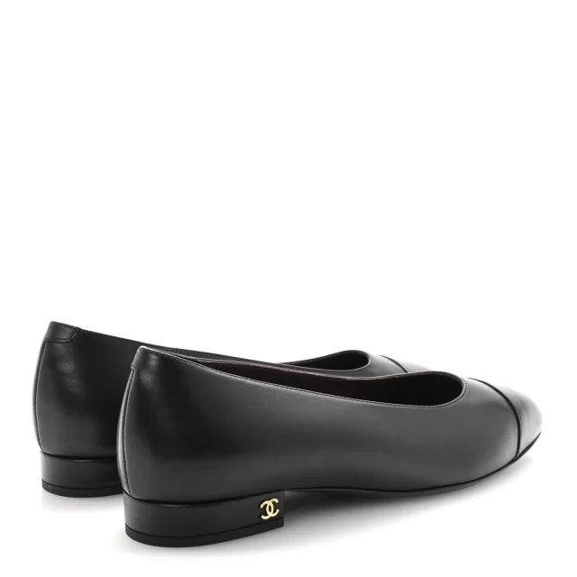 Chanel Cap Toe Ballerina Flats 38.5 Black in Black Lambskin from FASHIONPHILE, photo 5 of 10