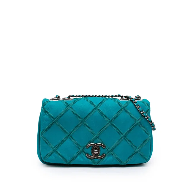 Blue Chanel CC Iridescent Calfskin Diamond Stitch Flap Shoulder Bag in Blue Calfskin from Designer Revival