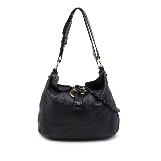 Black Gucci Pebbled Calfskin G Wave Hobo Bag Satchel in Black Calfskin from Designer Revival