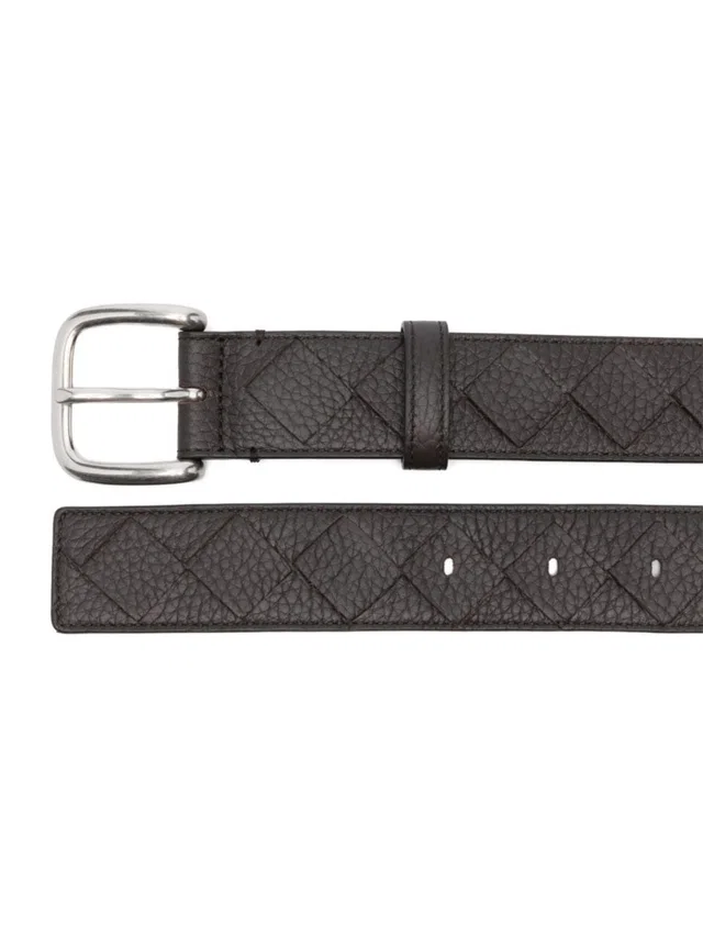 Bottega Veneta Woven Calf Leather Belt — Brown in Brown Calfskin from HEWI