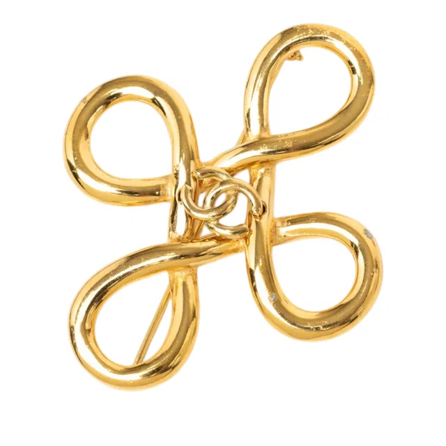 Gold Chanel CC Gold Plated Infinity Brooch in Gold from Designer Revival