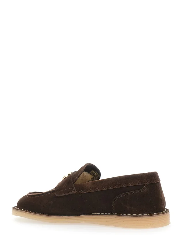 DOLCE E GABBANA Brown Loafers with logo plate on the front and contrasting stitching in suede for women in Brown, photo 6 of 8 from Gaudenzi Boutique