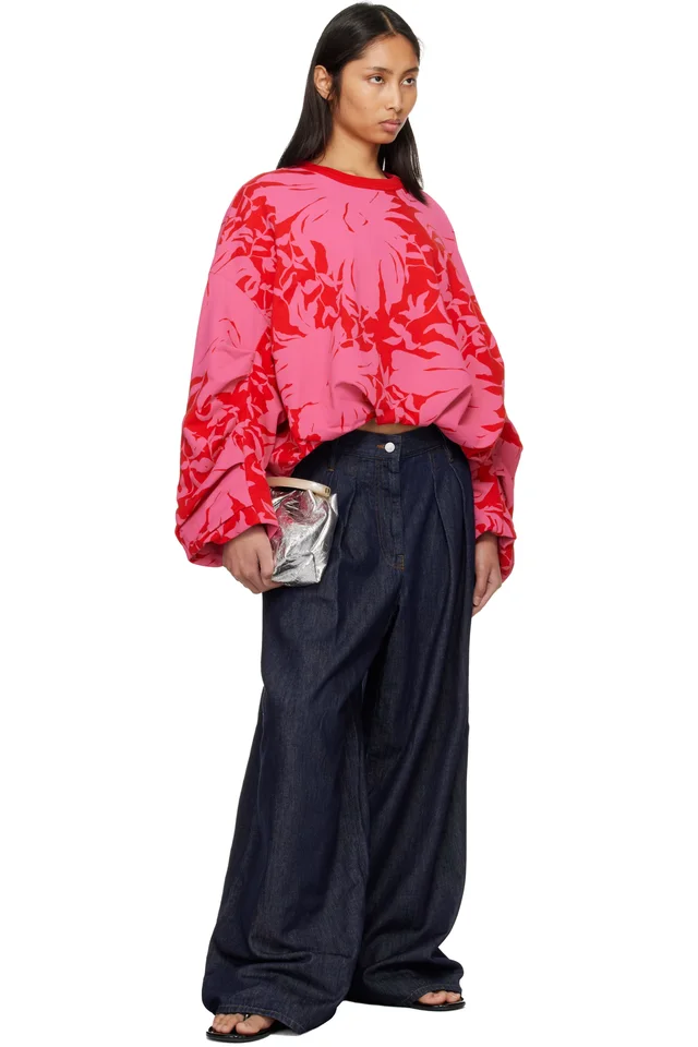 Dries Van Noten Red & Pink Draped Sweatshirt, photo 4 of 4 from SSENSE