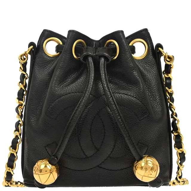 Chanel 1994-1996 Black Caviar Skin Drawstring Shoulder Bag in Black Caviar leather from AMORE Vintage Tokyo