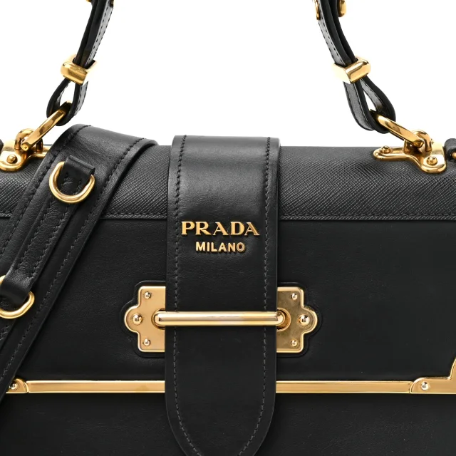 Prada City Calfskin Saffiano Cahier Top Handle Bag Black in Black Saffiano leather from FASHIONPHILE, photo 7 of 13