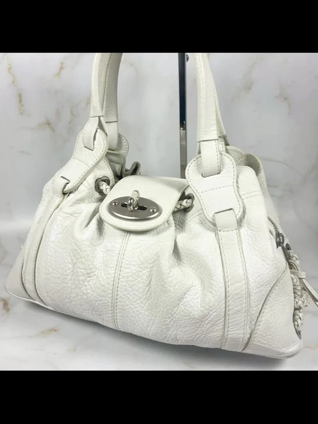 Mulberry White Pebbled Leather Shoulder Bag With Turn-Lock in silver|red|white|gray Leather from Poshmark