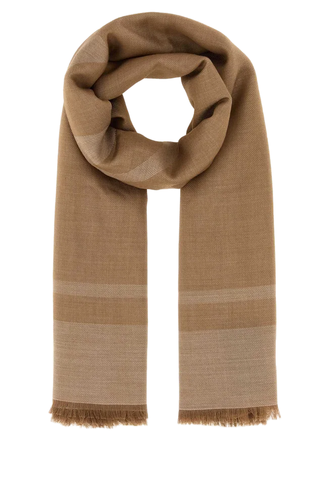 Saint Laurent Grand Carré Cassandre Scarf — Brown Exterior: Cashmere Silk Scarfs in Brown Silk from HEWI