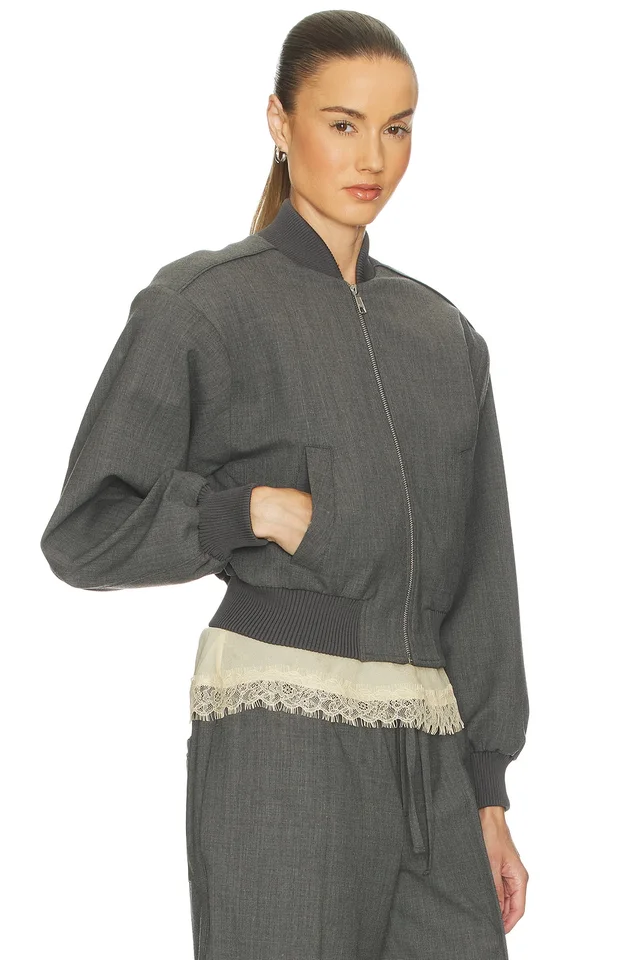 Helsa Wool Blend Bomber Jacket in Medium Heather Grey, photo 2 of 4 from REVOLVE (Canada)