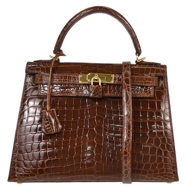 Hermès Miel Niloticus Kelly 28 Sellier 2way Shoulder Handbag in Crocodile from AMORE Vintage Tokyo