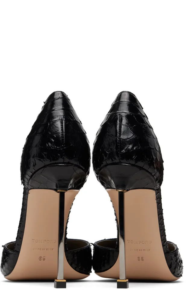 TOM FORD Black Semi Shiny Printed Python Spire D'Orsay Heels, photo 2 of 5 from SSENSE