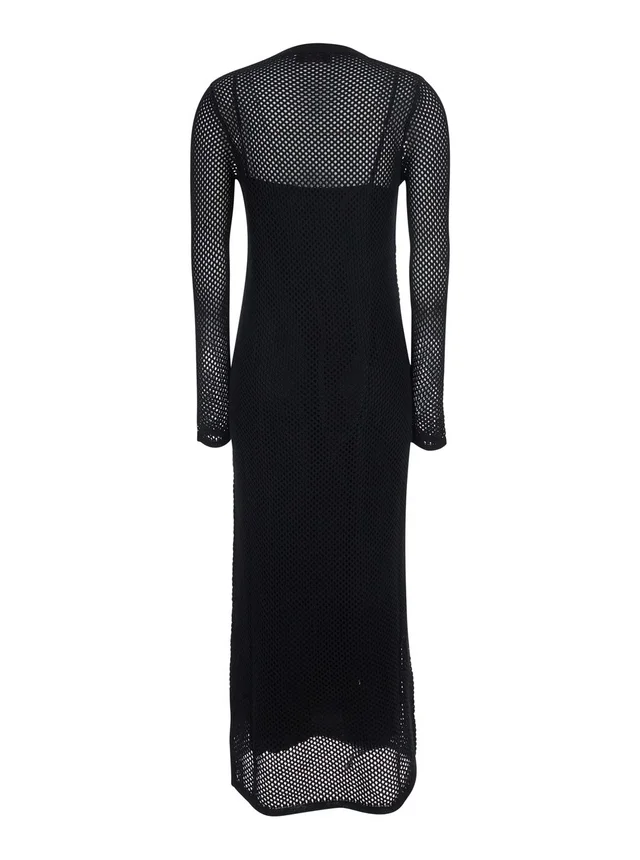 JUCCA Long Black Dress with Long Sleeves and Perforated Details in Black, photo 4 of 6 from Gaudenzi Boutique