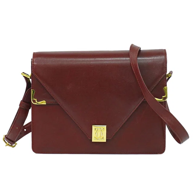 Cartier Must Line Shoulder Bag Pochette Leather Bordeaux in Burgundy Leather from The Reluxe
