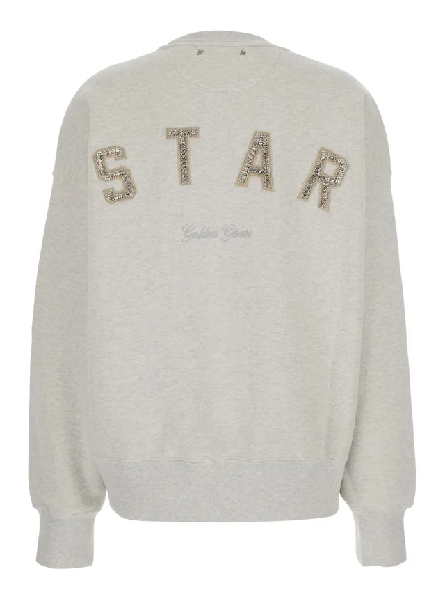 GOLDEN GOOSE gray Crewneck sweatshirt with glitter logo lettering on the front in cotton for women in Grey 100% Cotton, photo 4 of 6 from Gaudenzi Boutique