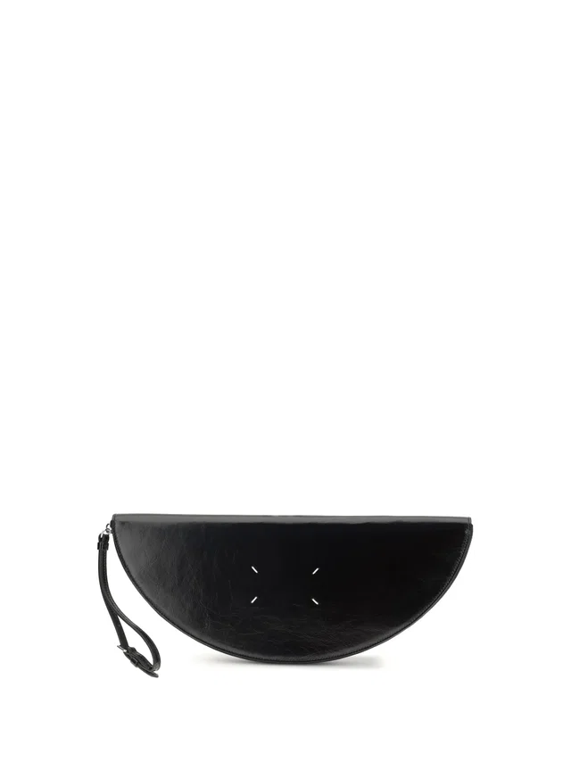 Maison Margiela Crinkled Leather Halfmoon Clutch — Black Calf Bos Taurus in Black Leather from HEWI