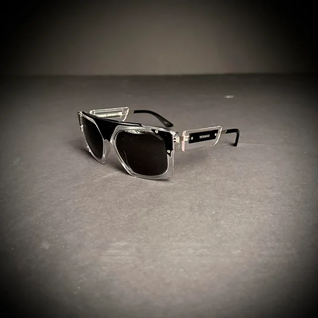Versace Men's Square Sunglasses - Black/Silver in silver|black|gray from Depop, photo 2 of 8