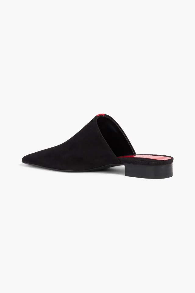 Ferragamo Selestina Suede and Patent-Leather Square-Toe Slippers in Black, photo 3 of 4 from THE OUTNET