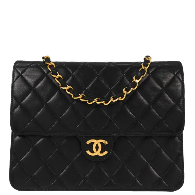Chanel 1996-1997 Black Lambskin Pushlock Small Half Flap Shoulder Bag in Black Lambskin from AMORE Vintage Tokyo