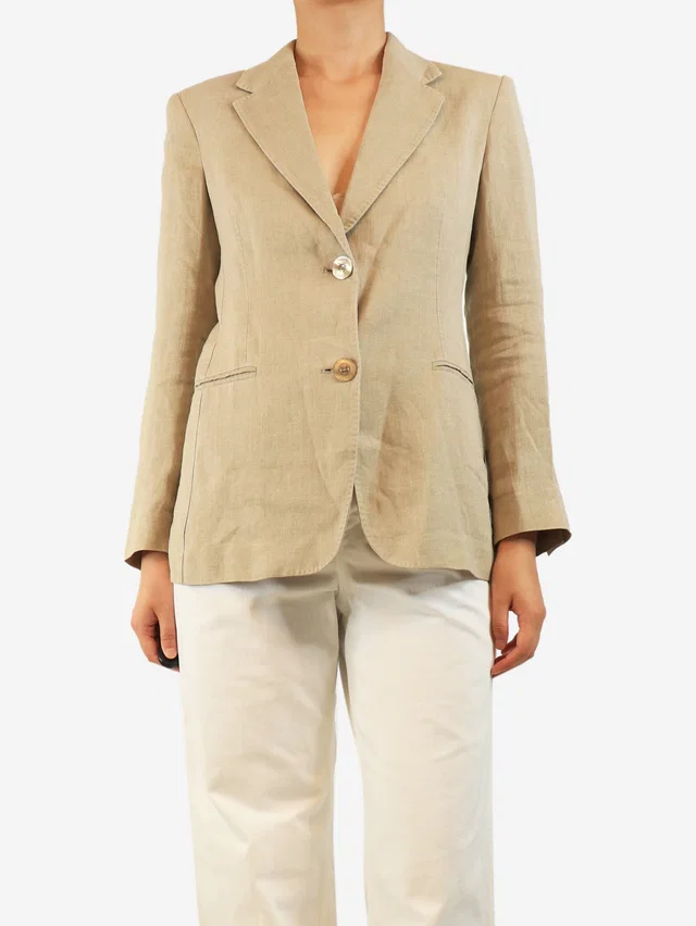 Max Mara Neutral linen blazer - size UK 8 from Sign of the Times