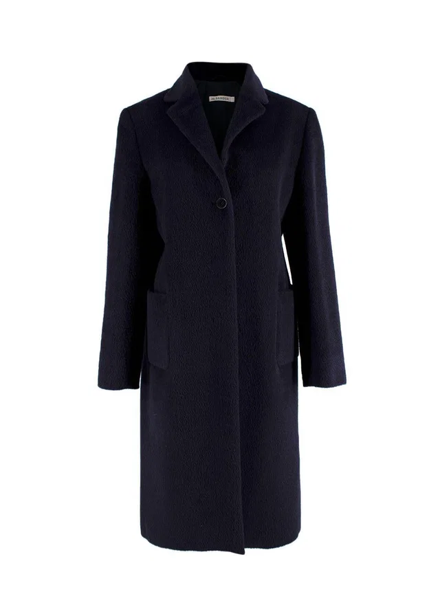 Jil Sander Navy Blue Llama Wool Blend Coat in Navy Wool from HEWI