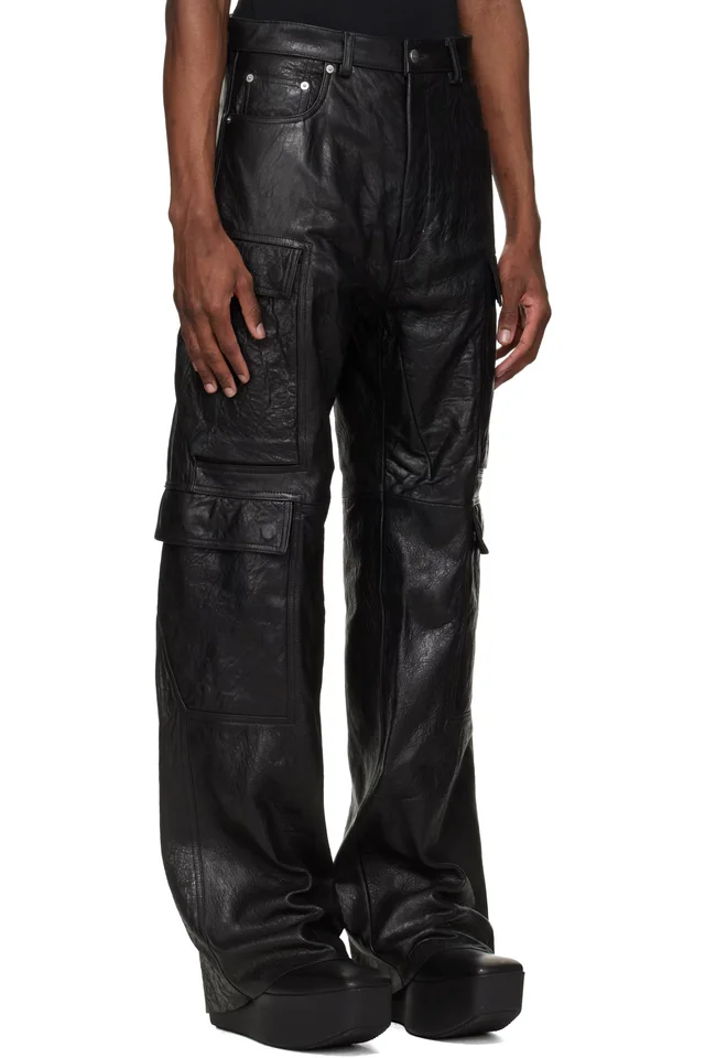 Rick Owens Black Temple Geth Leather Cargo Pants, photo 2 of 4 from SSENSE