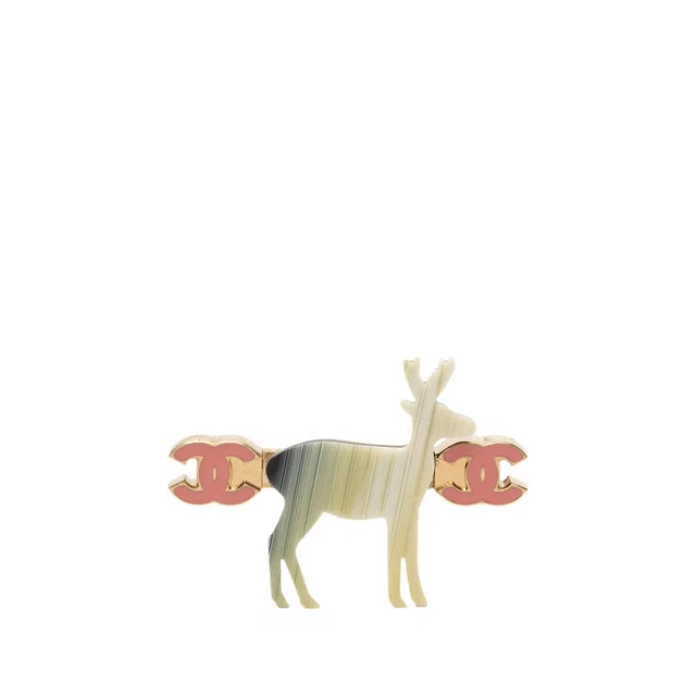 Green Chanel CC Gold Plated and Gradient Resin Reindeer Brooch in Green Resin from Designer Revival