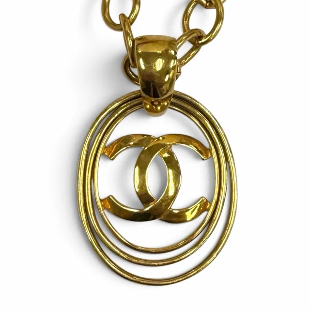 Chanel 95P Vintage CC Logo Chain Pendant Gold Necklace in Gold from The Reluxe