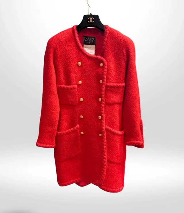 Chanel Vintage Red Tweed Coat Dress Sz 38 in Red Tweed from Revivre