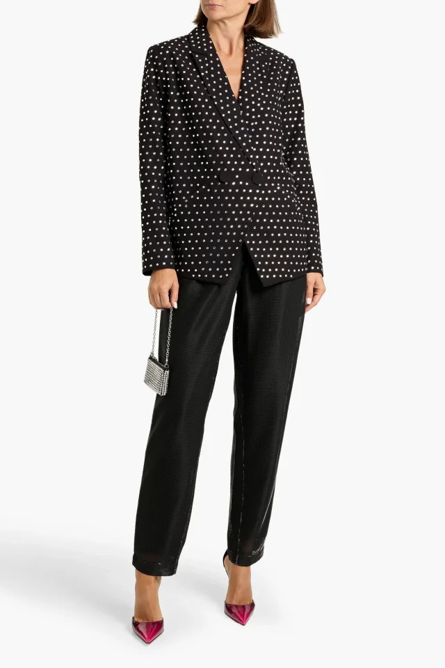 The Sei Crystal-Embellished Double-Breasted Twill Blazer in Black, photo 2 of 4 from THE OUTNET